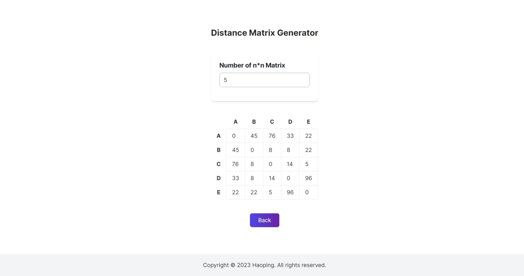 Distance Matrix Generator